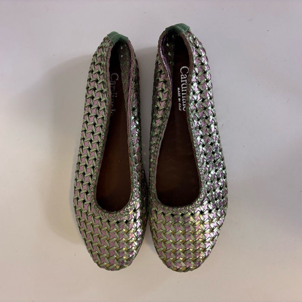 Cardinale Women's‎ Green & Purple Iridescent Leather Woven Flats Size 9